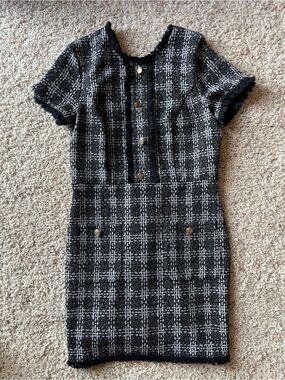 EXPRESS Women’s Black & White Tweed Short Sleeve Dress Size Medium